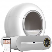 Litiera automata NINI Wifi Smart pentru Pisica, Toaleta inteligenta cu functie auto-curatare si Sterilizare Automata UV, Eliminare mirosuri neplacute, Senzori Ambientali Control prin Telefon, Alb AK5912